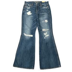 NWT American Eagle Vintage Distressed High Rise Flare Jeans Size 10R